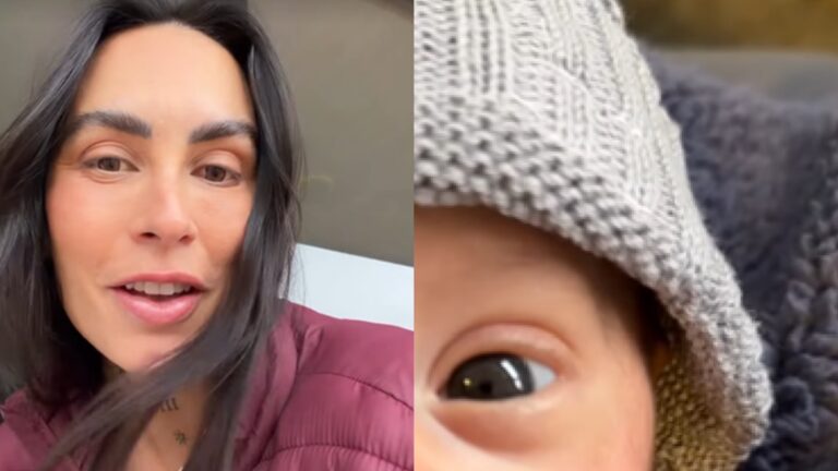 Clara Maia mostra o rosto do filho, que está na UTI desde o nascimento prematuro