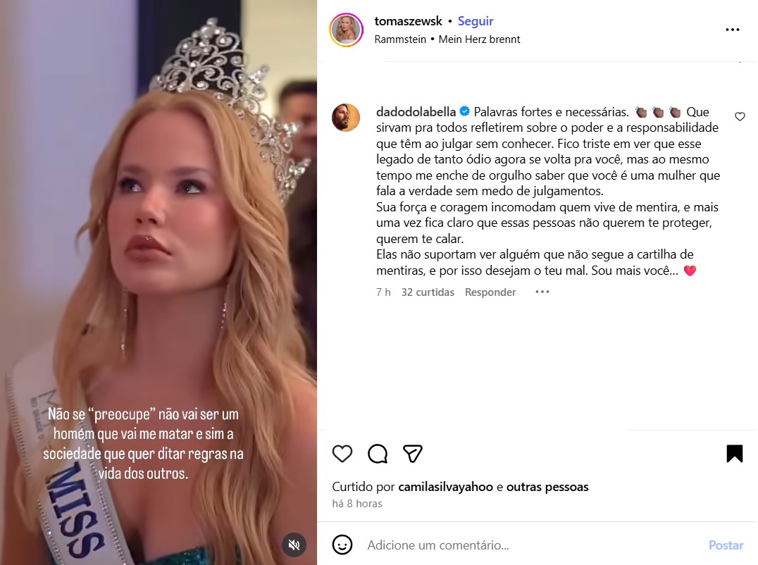 Dado Dolabella deixa mensagem em apoio à namorada - Foto: Reprodução / Instagram 