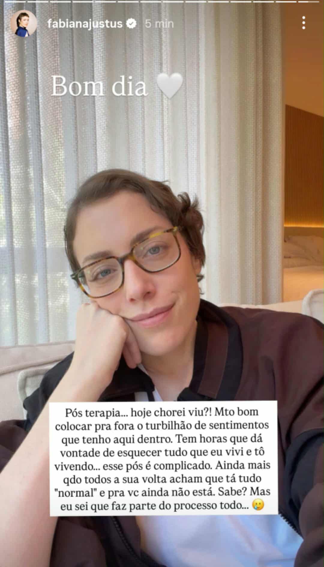 Fabiana Justus desabafa após terapia