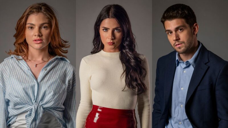 Paula Magalhães (Débora Ozório), Soaraia (Jade Picon) e Lucas Trajano (Daniel Rangel) - Foto: Globo / Fabio Rocha