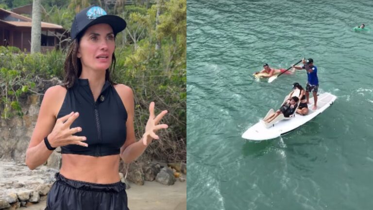 Isabella Fiorentino emociona ao mostrar filho com paralisia cerebral surfando pela primeira vez