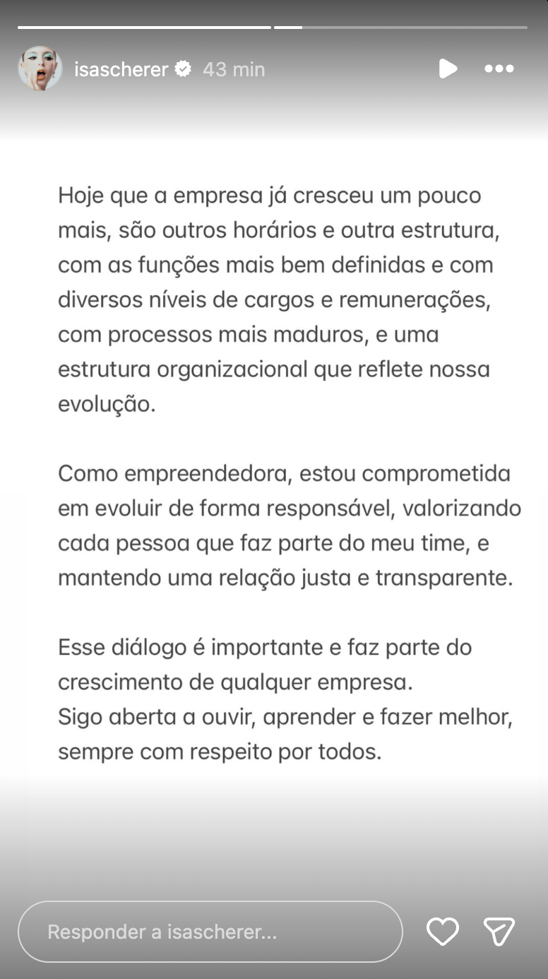 Mensagem de Isabella Scherer - Foto: Reprodução / Instagram
