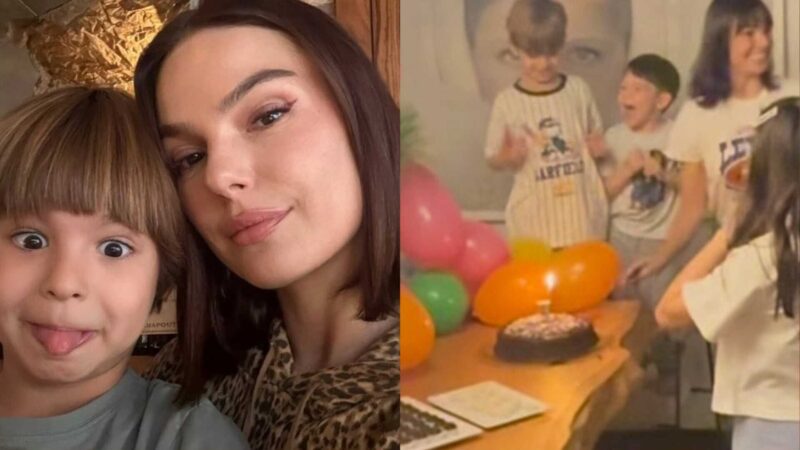Isis Valverde faz festinha para o filho