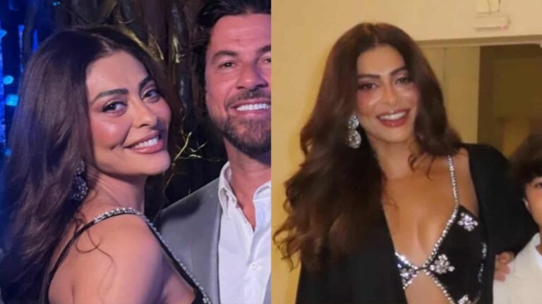 Juliana Paes surge arrasadora em casamento com o marido e os filhos