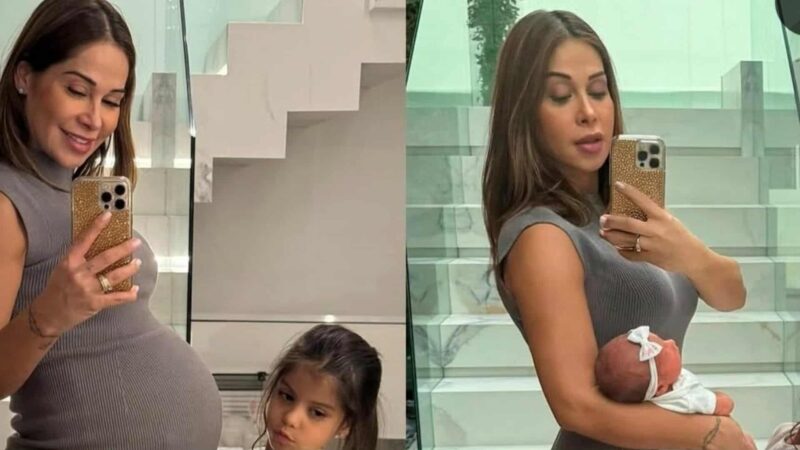 Maíra Cardi choca com antes e depois de seu corpo após uma semana do parto da filha