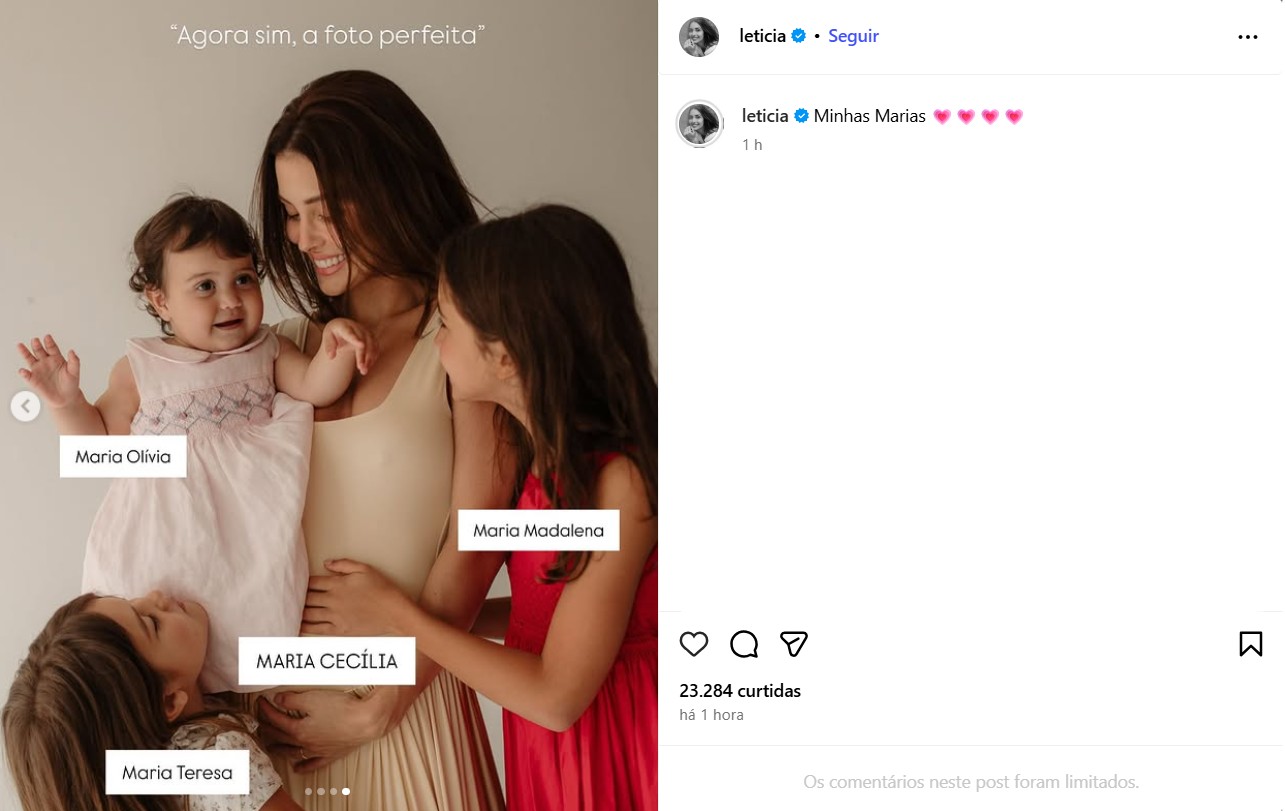 Grávida, Leticia Almeida revela o nome da quarta filha - Foto: Reprodução / Instagram @leticia 