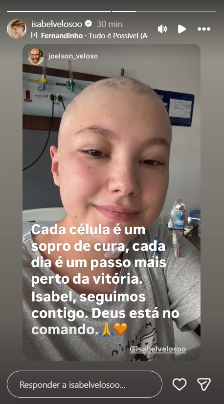 Pai de Isabel Veloso fala sobre o tratamento da influencer - Reprodução/Instagram @joelson_veloso 