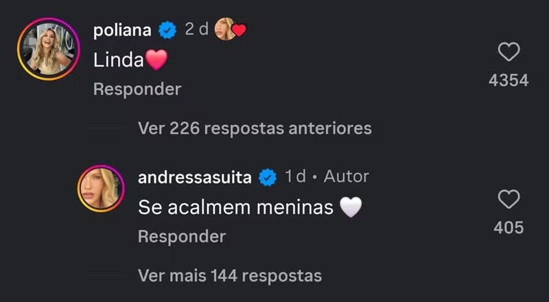 Poliana Rocha elogiou Andressa Suita nas redes — Foto: Reprodução Instagram