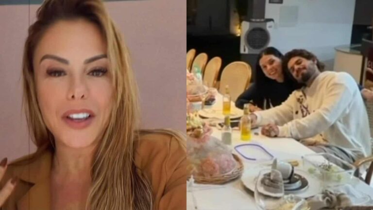 Poliana Rocha se encanta ao encontrar Zé Felipe e Ana Castela juntinhos: ‘Família’