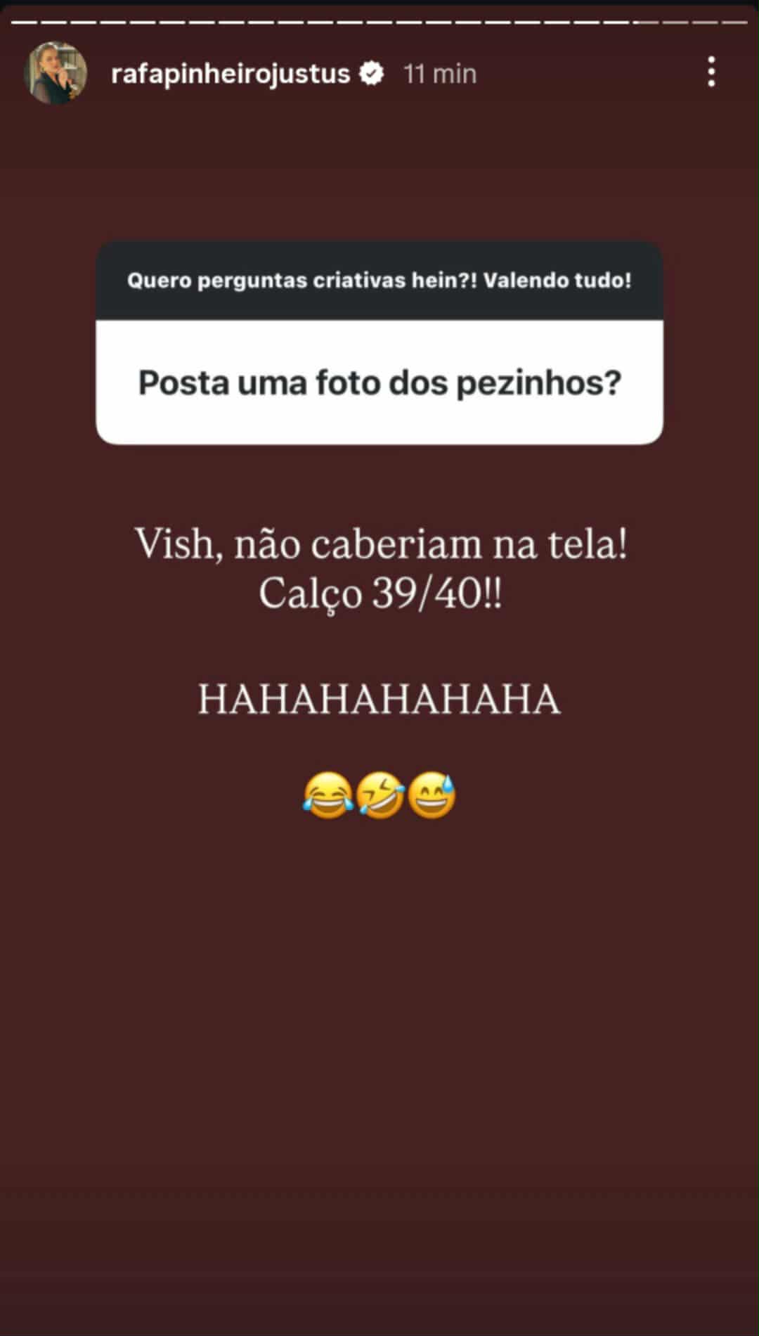 Rafaella Justus compartilha curiosidade sobre seus pés