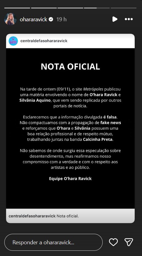 O’hara Ravick nega briga com Silvânia Aquino - Reprodução/Instagram @ohararavick
