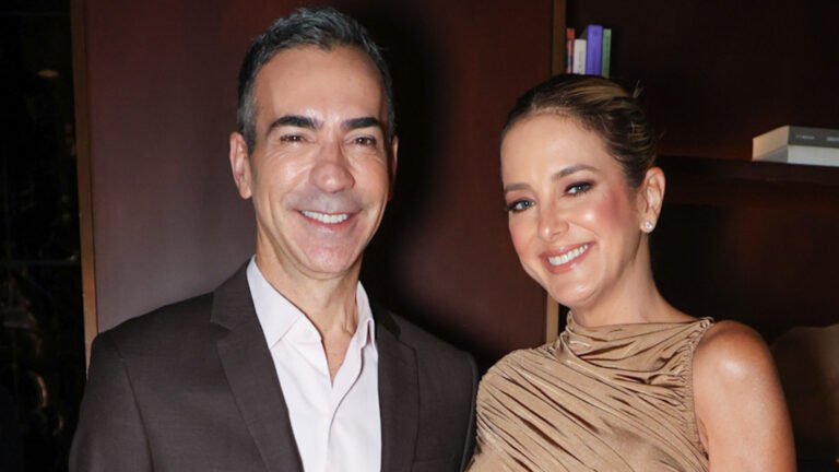 Magérrima, Ticiane Pinheiro surge com look justo em noite com César Tralli