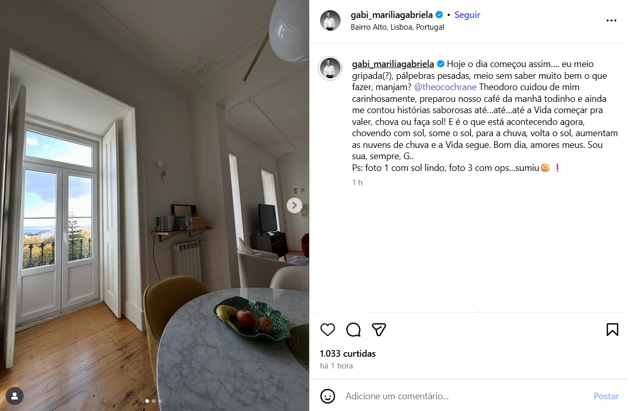 Marília Gabriela mostra sala de seu apartamento - Foto: Reprodução / Instagram @gabi_mariliagabriela
