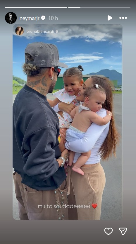 Neymar Jr e Bruna Biancardi reencontram as filhas após viagem - Foto: Reprodução / Instagram @neymarjr 