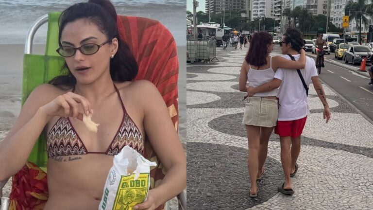 Camila Mendes curte passagem pelo Brasil ao lado do noivo, Rudy Mancuso
