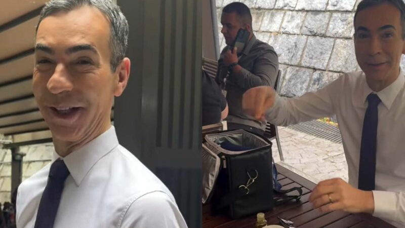 César Tralli mostra onde come sua marmita nos bastidores do ‘Jornal Nacional’