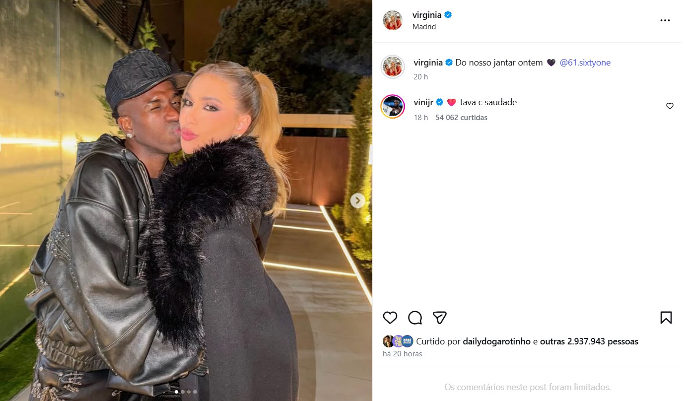 Vini Jr deixa comentário carinhoso na postagem de Virginia - Foto: Reprodução / Instagram @virginia 