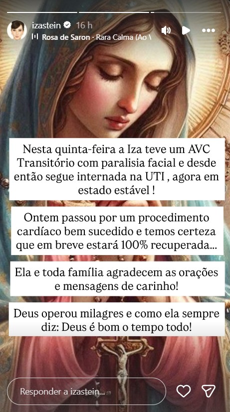 Iza Stein passa por cirurgia após AVC - Foto: Reprodução / Instagram @izastein