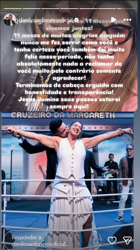 Danilo Nascimento se manifesta após fim do namoro com Margareth Serrão - Foto: Reprodução / Instagram