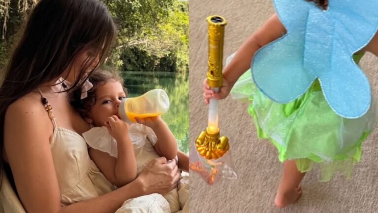 Helena, filha de Neymar e Amanda Kimberlly, esbanja fofura ao surgir com fantasias de princesas