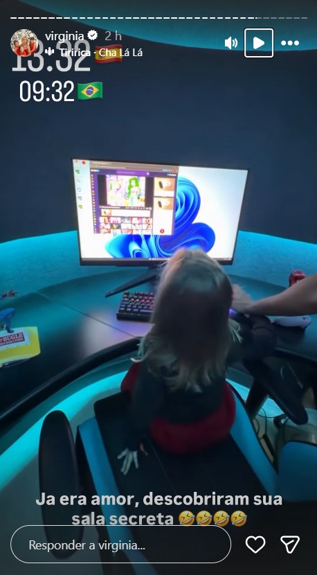 Virginia mostra Maria Flor brincando na sala de jogos de Vini Jr - Foto: Reprodução/Instagram @virginia
