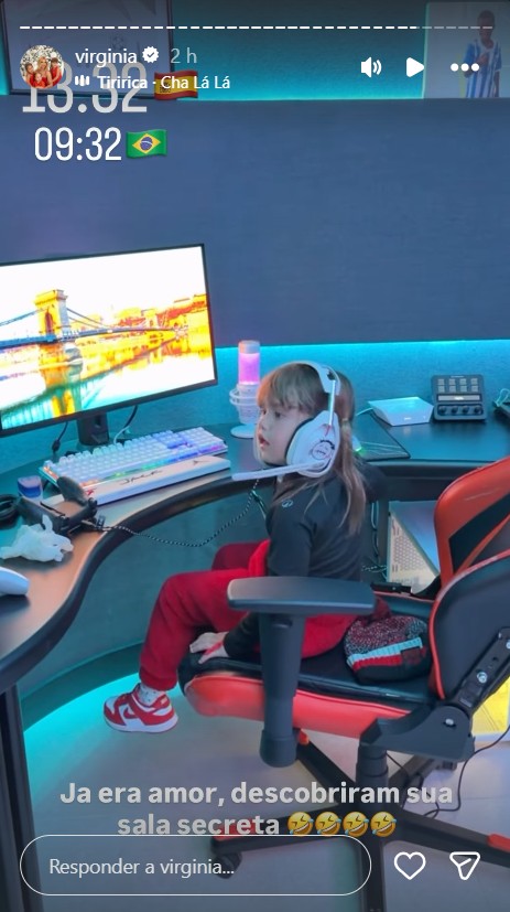 Virginia mostra Maria Alice brincando na sala de jogos de Vini Jr - Foto: Reprodução/Instagram @virginia