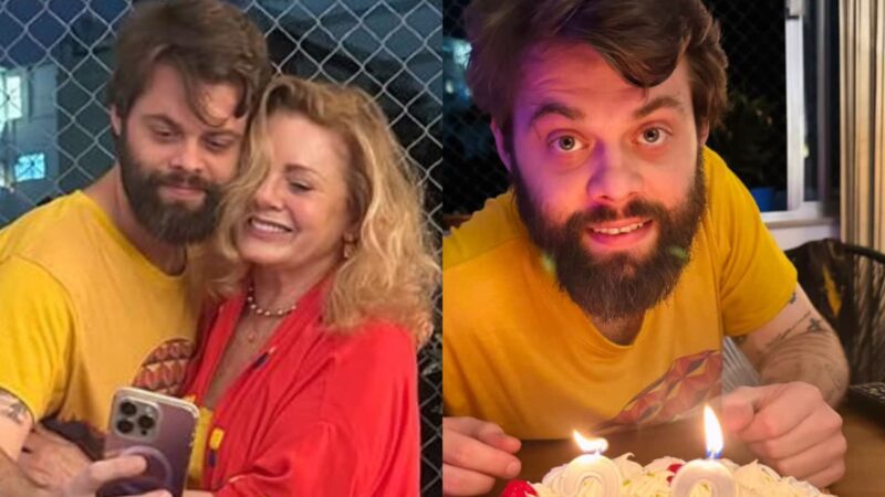 Filho de Vera Fischer celebra aniversário de 33 anos em festinha com bolinho simples