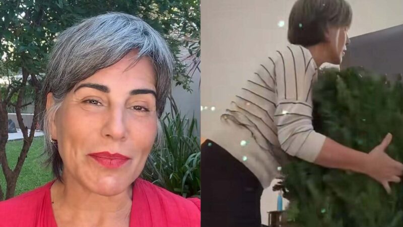Gloria Pires monta árvore de Natal com a filha