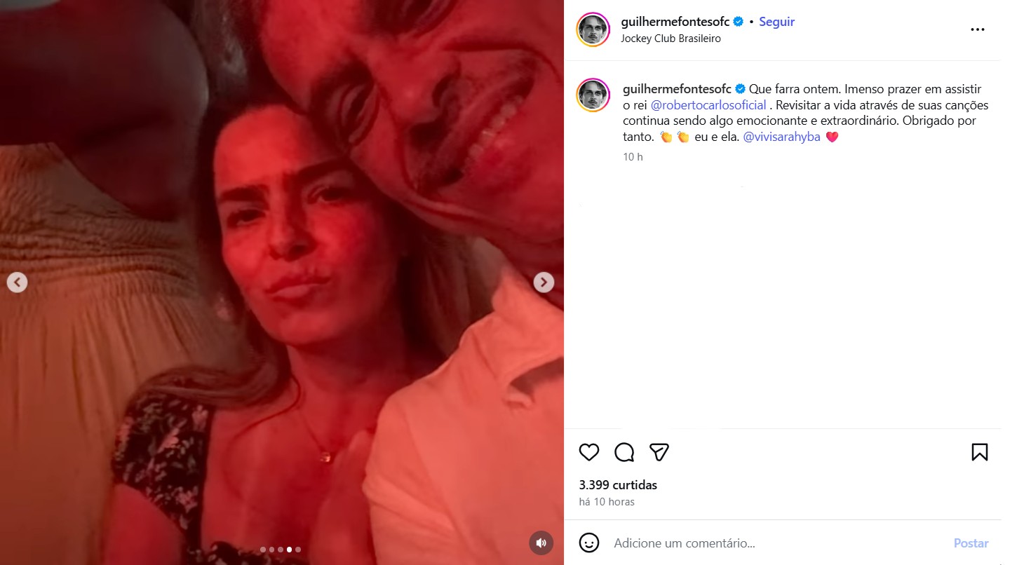 Guilherme Fontes curte show de Roberto Carlos com a namorada, Viviane Sarahyba - Foto: Reprodução / Instagram @guilhermefontesofc