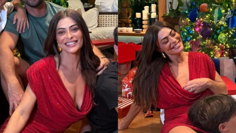 No Natal, Juliana Paes compartilha cliques raros com sua família reunida