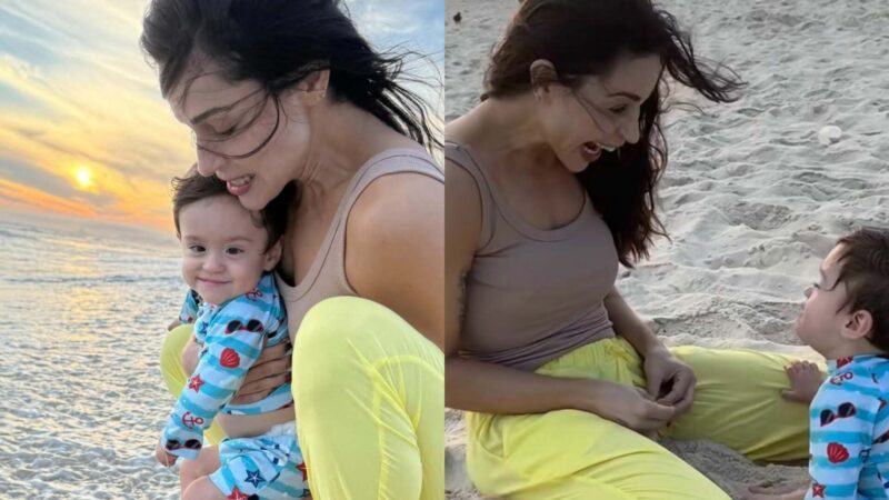 Nadja Haddad leva o filho pela primeira vez à praia