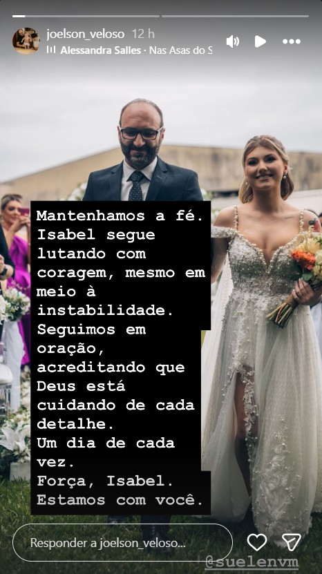 Post do pai de Isabel Veloso - Foto: Reprodução / Instagram @joelson_veloso