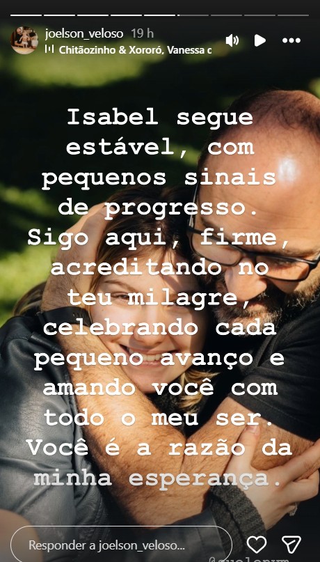 Post do pai de Isabel Veloso - Foto: Reprodução / Instagram @joelson_veloso 