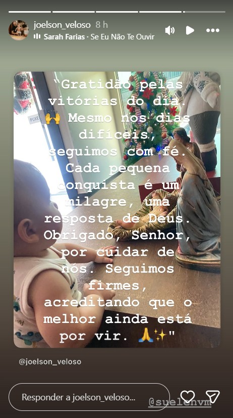 Pai de Isabel Veloso compartilha reflexão - Foto: Reprodução / Instagram @joelson_veloso