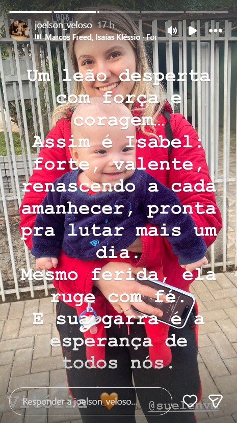 Pai de Isabel Veloso compartilha reflexão - Foto: Reprodução / Instagram @joelson_veloso