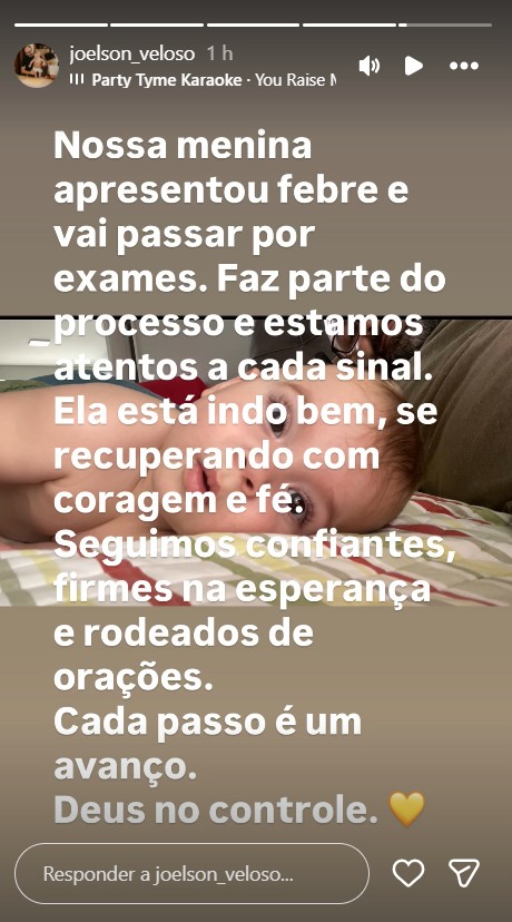 Pai de Isabel Veloso atualiza quadro da influenciadora - Foto: Reprodução/nstagram @joelson_veloso 