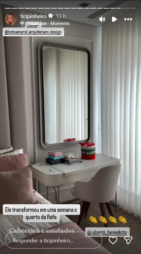 Quarto de Rafaella Justus passou por mudanças na decoração - Foto: Reprodução/Instagram @ticipinheiro 