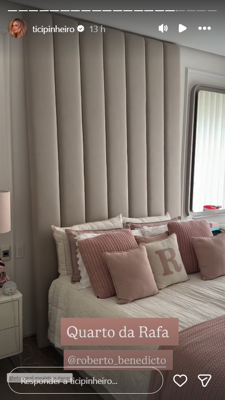 Quarto de Rafaella Justus passou por mudanças na decoração - Foto: Reprodução/Instagram @ticipinheiro 