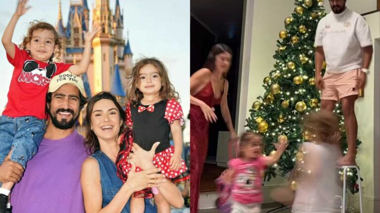 Thaila Ayala se emociona ao montar árvore com Renato Góes e os filhos: ‘Meu tudo’