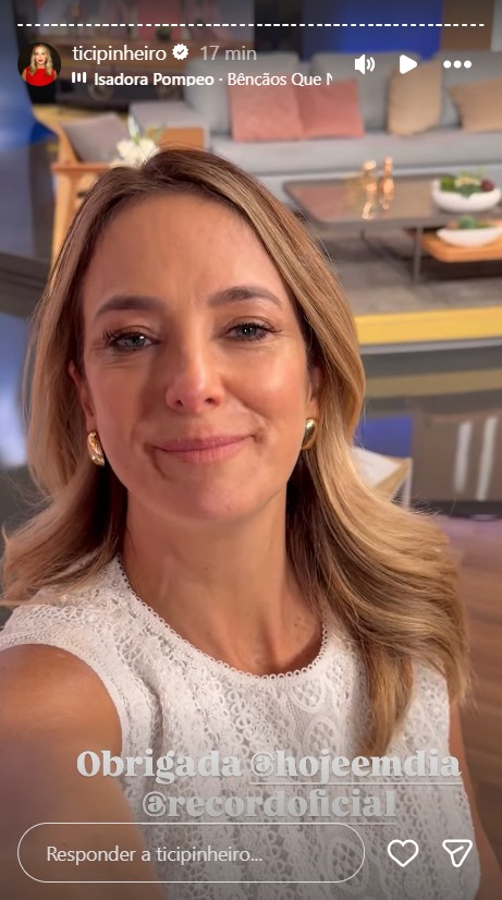 Ticiane Pinheiro ganha surpresa em seu último dia na Record - Foto: Reprodução/Instagram @ticipinheiro