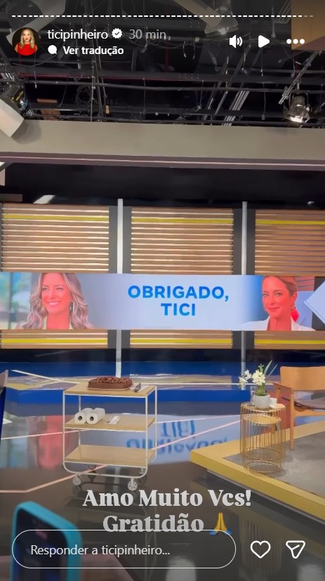 Ticiane Pinheiro ganha surpresa em seu último dia na Record - Foto: Reprodução/Instagram @ticipinheiro