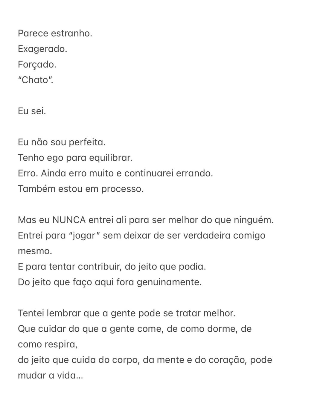 Carta aberta de Aline Campos — Foto: Reprodução Instagram