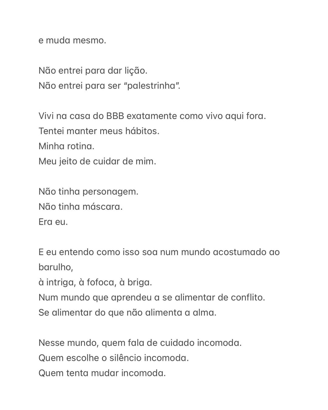 Carta aberta de Aline Campos — Foto: Reprodução Instagram
