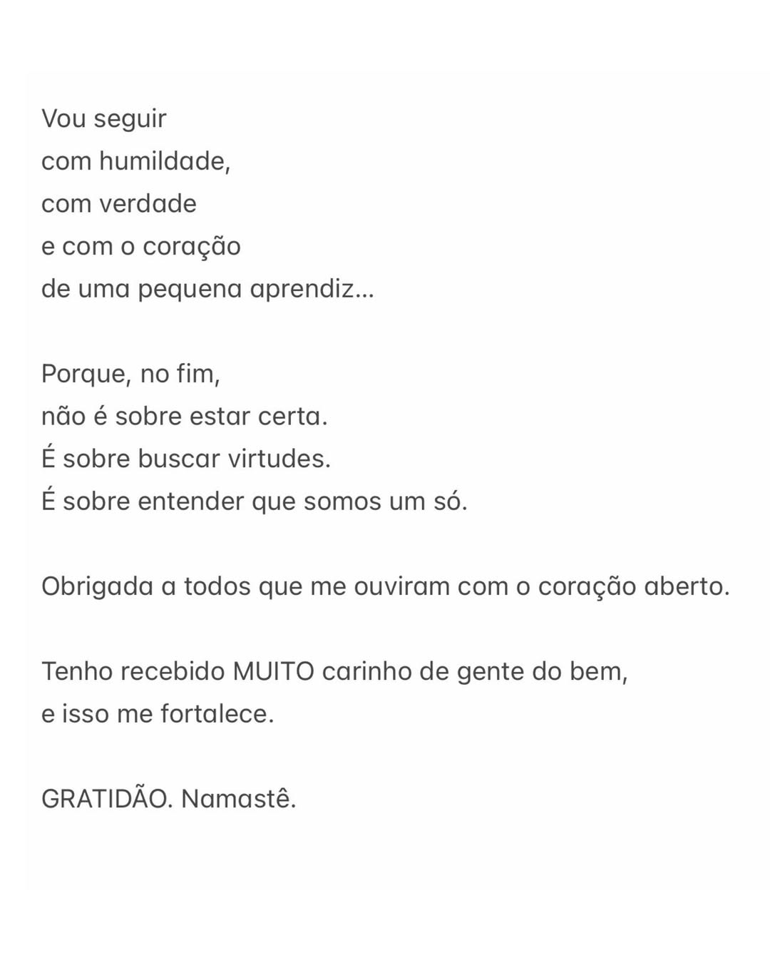 Carta aberta de Aline Campos — Foto: Reprodução Instagram