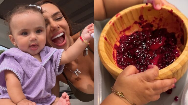 Bruna Biancardi mostra introdução alimentar da filha, Mel: ‘Começamos’
