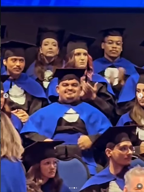 Caio Blat na formatura universitária do filho mais velho, Antonio — Foto: Reprodução/Instagram