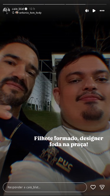 Caio Blat na formatura universitária do filho mais velho, Antonio — Foto: Reprodução/Instagram