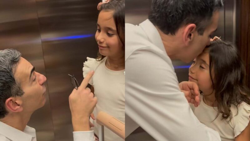 César Tralli chama a atenção com despedida que tem com a filha: ‘O amor tem dessas’