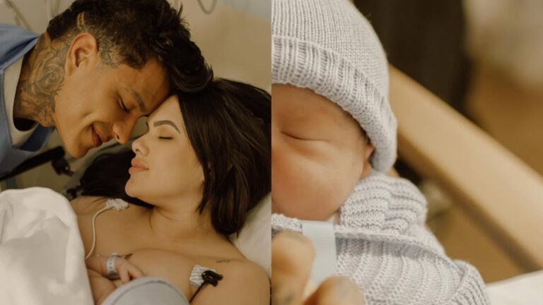 Emily Garcia e Victor Igoh mostram o rostinho do filho recém-nascido pela primeira vez
