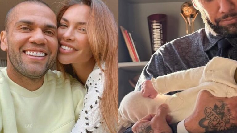 Esposa de Daniel Alves, Joana Sanz exibe foto rara do jogador com a filha do casal
